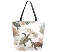 Borsa Shopper Retro Coral Sea Turtles Shells Beige Borse Della Spesa A Spalla Singola Casual Borsa Spesa Shopping Handbag Per Viaggi Regali Per Compleanno Regali Positivi