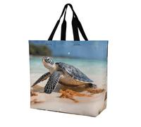 Borsa Shopper Sea Turtle On The Beach Zaino Casual Borsa Grande Capacità Lavabile Borsone Da Viaggio, Per Scuola, Spiaggia, Lavoro, 50x40cm