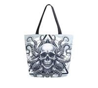 Borsa Shopper Skull Head Octopuss Handbag Donna Tote Bag Riutilizzabile Borse Della Spesa A Spalla Singola Per Viaggi Lavoro Regali Per Compleanno
