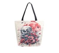 Borsa Shopper Skull Head With Red Flowers Borsa Spesa Resistente Tote Bag Casual Borse Della Spesa A Spalla Singola Per Regali Positivi Viaggi Lavoro