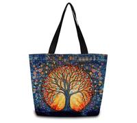 Borsa Shopper Stained Glass World Tree Stampa Borsa Tote Con Manici Lavabile Borse Tela Donna, Per Donna, Shopping, Spiaggia, 50x40cm