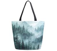 Borsa Shopper Vivid Pattern Foggy Mountains Forests Trees Green Borse Della Spesa A Spalla Singola Shopping Tote Bag Riutilizzabile Shopping Bags Per Viaggi Donne Fidanzate Regali Per Compleanno