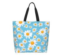 Borsa Shopper White Daisy In Light Blue Background Pieghevole Borsa Sportiva Impermeabile Borse Tote Donna Per Ufficio Viaggi Tutti I Giorni