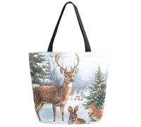 Borsa Shopper Winter Forests Trees Deer Rabbit Squirrel Handbag Shopping Tote Bag Riutilizzabile Borse Della Spesa A Spalla Singola Per Viaggi Donne Fidanzate Regali Per Compleanno