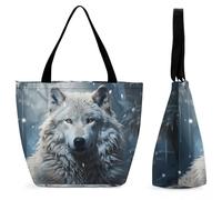 Borsa Shopper Wolf Sitting In The Snow Shopping Bags Donna Tote Bag Riutilizzabile Borse Della Spesa A Spalla Singola Per Donne Fidanzate Regali Positivi Viaggi