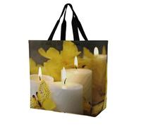 Borsa Shopper Yellow Butterfly With White Candles Borse Tote Shopper Con Manici Lavabile Tracolla, Per Scuola, Donna, Yoga, 50x40cm