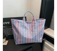 Borsa shopping di stile campus alla moda - realizzata in PVC leggero e carta kraft, con chiusura a strappo, elegante per le donne A strisceCloruro di polivinile