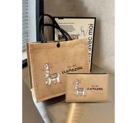 Borsa shopping in lino con motivo "Amore Alpaca", stampata con motivo di alpaca per la festa di Eid al-Adha, borsa piccola con motivo stampato per viaggi e storage, borsa da viaggio/trucchi di grande