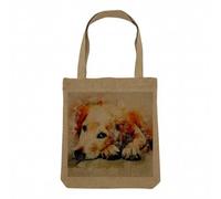 Borsa Shopping Tote Bag Aspetto Lino - Collezione Migliori foto di Cane Amici Cucciolo Piccolo Medio Grande Husky Retriever Labrador - Borsa della spesa spessa 360 g Beige Naturale Borsa da spalla