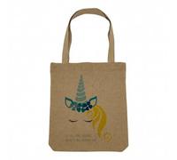 Borsa Shopping Tote Bag Aspetto Lino - Io sono un unicorno, lasciatemi dormire per favore disegno corno orecchie occhi criniera animali fantastici - Borsa della spesa spessa 360 g beige naturale