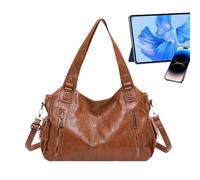 Borsa Singola A Spalla Borsa Per Computer Portatile Per Il Lavoro Delle Donne Borsa Di Capacità Di Cuoio Borse Vintage Per Lavorare, Borsa A Spalla Di Grande Capacità, B, Marrone, Consulte la