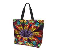 Borsa Spesa Flower Stained Glass Printed Borsa Tracolla Impermeabile Portatile Borsetta Per Picnic Viaggi Casa