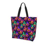 Borsa Spesa Halloween Pumpkins Burning With Flames Borsa Da Spiaggia Grande Resistente Sacchetto Della Spesa Per Shopping Donna Viaggi
