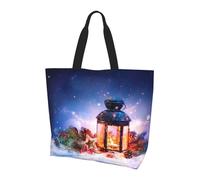 Borsa Spesa Lantern On Snow With Christmas Borsa Tracolla Grande Impermeabile Shopper Bag Per Donna Lavoro Shopping
