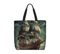 Borsa Spesa Nautical Vintage Sailing Pirate Ship Borsa Tracolla Riutilizzabile Portatile Borsetta Per Ufficio Casa Lavoro