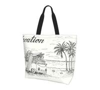 Borsa Spesa Summer Vacation Scene With Camping Borsa Tracolla Pieghevole Impermeabile Borse A Spalla Per Picnic Shopping Casa
