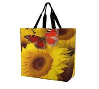 Borsa Spesa Yellow Sunflowers With Red Butterfly Borsa A Spalla Impermeabile Riutilizzabile Shopper Bag Per Ufficio Picnic Lavoro