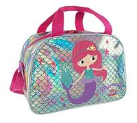 Borsa Sport Sirena Bimbe Argento Rosa con Tracolla - Borsone Palestra per Bambina Catarifrangente con Stelle - Sacca Sportiva per Bambine Viaggi Tempo Libero - 28x41,5x21 cm - Perletti (Sirenetta)