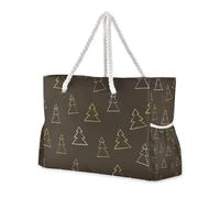 Borsa sportiva a prova di sabbia con albero di Natale nero e oro con tasche laterali Grande borsa da weekend con portabicchieri sul lato