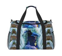 Borsa sportiva da donna blu con stampa di vita marina, borsa da palestra con scomparto, borsone da uomo, borsone da donna, borsa da viaggio per il fine settimana, Nero , Taglia unica