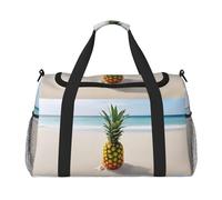 Borsa sportiva da donna con stampa di ananas by the sea, borsa da palestra con scomparto, borsone da uomo e da donna, borsa da viaggio per il fine settimana, Nero , Taglia unica