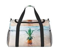 Borsa sportiva da donna con stampa di ananas by the sea, borsa da palestra con scomparto, borsone da uomo e da donna, borsa da viaggio per il fine settimana, Nero , Taglia unica