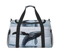Borsa sportiva da donna con stampa di balene assassine, borsa da palestra con scomparto, borsone da uomo, borsa da viaggio da donna, borsa da viaggio per il fine settimana, Nero , Taglia unica