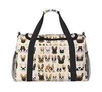 Borsa sportiva da donna con stampa di bulldog francese I Love - Borsa da palestra con scomparto, borsone da uomo, da donna, borsa da viaggio per il fine settimana, Nero , Taglia unica