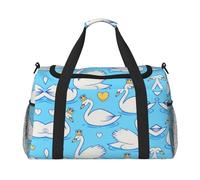 Borsa sportiva da donna con stampa di cigno, borsa da palestra con scomparto, borsone da uomo, borsone da donna, borsa da viaggio per il fine settimana, Nero , Taglia unica