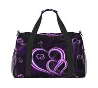 Borsa sportiva da donna con stampa di cuori viola, borsa da palestra con scomparto, borsone da uomo, borsone da donna, borsa da viaggio per il fine settimana, Nero , Taglia unica