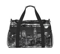 Borsa sportiva da donna con stampa di dipinti di New York, borsa da palestra con scomparto, borsone da uomo, borsone da donna, borsa da viaggio per il fine settimana, Nero , Taglia unica