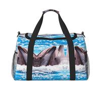 Borsa sportiva da donna con stampa di due delfini nell'acqua, borsa da viaggio da palestra con scomparti, borsone da uomo, borsone da donna, borsa da viaggio per il fine settimana, Nero , Taglia unica