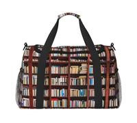 Borsa sportiva da donna con stampa di libri, borsa da palestra con scomparto, borsone da uomo, borsone da donna, borsa da viaggio per il fine settimana, Nero , Taglia unica