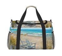 Borsa sportiva da donna con stampa di scene da spiaggia con sedie, borsa da palestra con scomparto, borsone da uomo, borsone da donna, borsa da viaggio per il fine settimana, Nero , Taglia unica