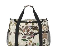 Borsa sportiva da donna con stampa di uccelli sui rami, borsa da palestra con scomparto, borsone da uomo, borsone da donna, borsa da viaggio per il fine settimana, Nero , Taglia unica