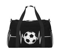 Borsa sportiva da donna con stampa I Love Soccer - Borsa da palestra con scomparto, borsone da uomo, da donna, borsa da viaggio per il fine settimana, Nero , Taglia unica