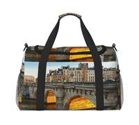 Borsa sportiva da donna con stampa paesaggistica di Parigi, borsa da palestra con scomparto, borsone da uomo, borsone da donna, borsa da viaggio per il fine settimana, Nero , Taglia unica