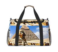 Borsa sportiva da donna con stampa piramidi d'Egitto, borsa da palestra con scomparto, borsone da uomo, borsa da donna, borsa da viaggio per il fine settimana, Nero , Taglia unica