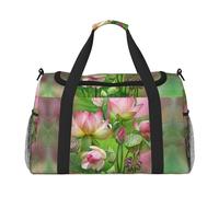 Borsa sportiva da donna con stampa Spirit of The Lotus, borsa da palestra con scomparto, borsone da uomo, borsone da donna, borsa da viaggio per il fine settimana, Nero , Taglia unica