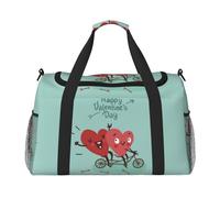 Borsa sportiva da donna con stampa Two Hearts Fall in Love On Bicycle - Borsa da palestra con scomparto, borsone da uomo, da donna, borsa da viaggio per il fine settimana, Nero , Taglia unica
