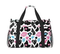 Borsa sportiva da donna, in pelle di mucca con cuori, stampa Moo Love, borsone da viaggio da uomo, taglia S, M, per weekend, per la notte, per lo sport e la palestra