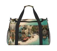 Borsa sportiva da donna in stile mediterraneo con stampa sulla spiaggia, borsa da viaggio per palestra con scomparto, borsone da uomo, borsone da donna, borsa da viaggio per il fine settimana