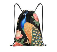 Borsa Sportiva da Palestra, Beautiful Peacock And Peony Flower Sacca Sportiva Palestra Unisex Fashion Zainetti per Piscina Sport Adulto 36X42cm
