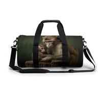 Borsa sportiva da palestra, cilindrica, in tessuto Oxford impermeabile con tracolla regolabile, borsone sportivo multi-scomparto per palestra, viaggi, yoga, leggero e resistente, Scimmia della fauna