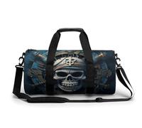 Borsa sportiva da palestra, cilindrica, in tessuto Oxford impermeabile con tracolla regolabile, borsone sportivo multi-scomparto per palestra, viaggi, yoga, leggero e resistente, Scheletro Pirata-1,