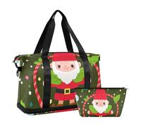 Borsa sportiva da palestra con Babbo Natale e scritta "Merry Christmas", borsa a tracolla per il fine settimana, borsa da viaggio multifunzionale, Cartone animato carino Buon Natale Babbo Natale, 1