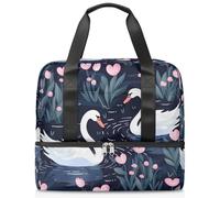 Borsa sportiva da palestra con cigno, con grazioso fiore e uccellini, borsa da viaggio con scomparto per scarpe, grande capacità, per allenamento, fitness, yoga, nuoto, fine settimana