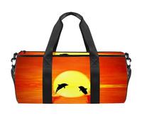 Borsa sportiva da palestra con due delfini che saltano al tramonto, borsa da viaggio, borsa da viaggio, borsa per attrezzatura da donna e uomo, Multicolore, 17.7x9x9 inches