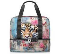 Borsa sportiva da palestra con fiore di tigre dipinto a olio, borsa da viaggio per donne e uomini, borsone da viaggio con scomparto per scarpe, grande capacità, borsa da allenamento per la notte, per