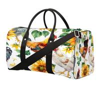 Borsa sportiva da palestra con gallo e girasoli acquerello, per uomini e donne, impermeabile, pieghevole, da viaggio, leggera, da portare con sé, da portare con sé, per allenamento in ospedale